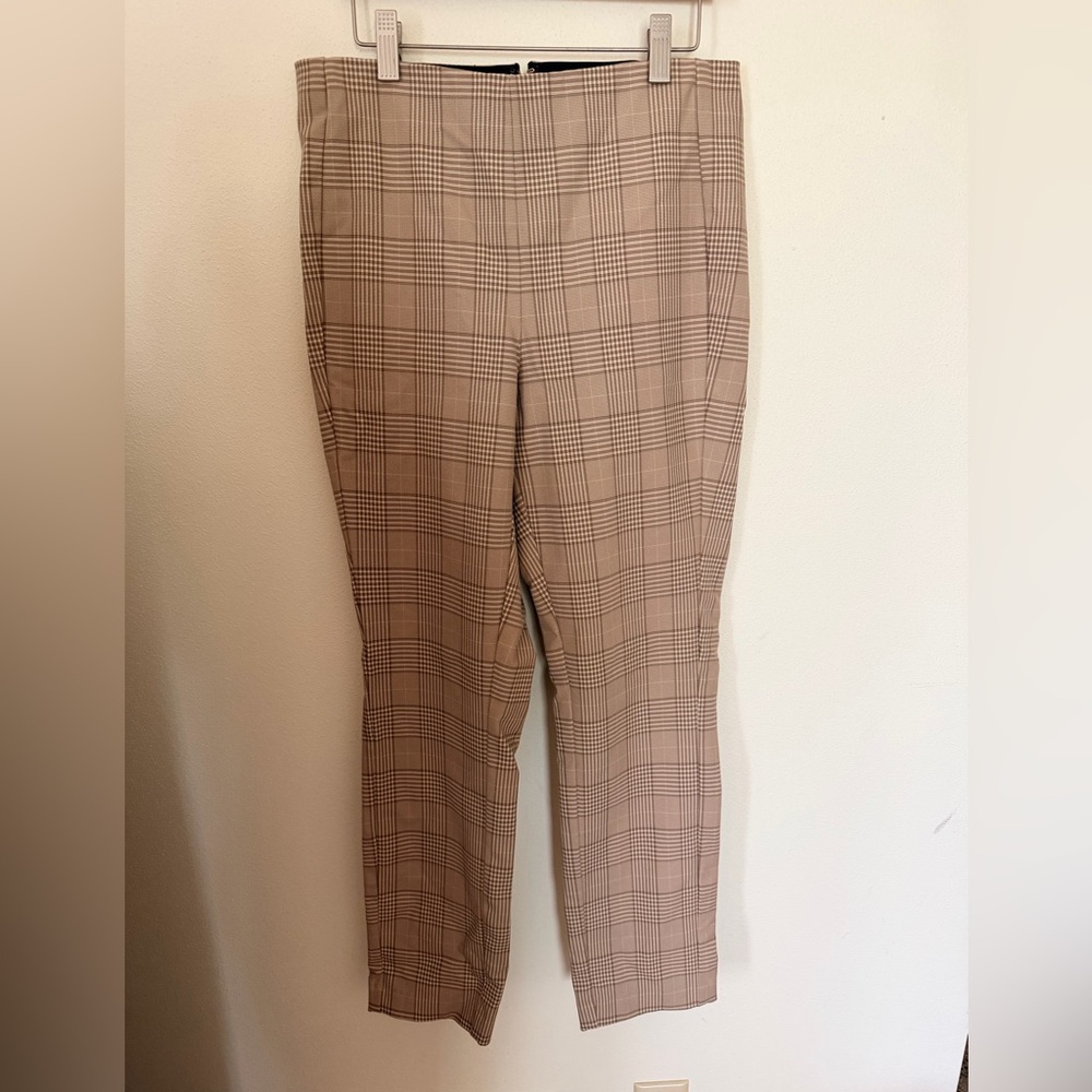 Rag & Bone Plaid Ponte Trousers size 8 tan beige
